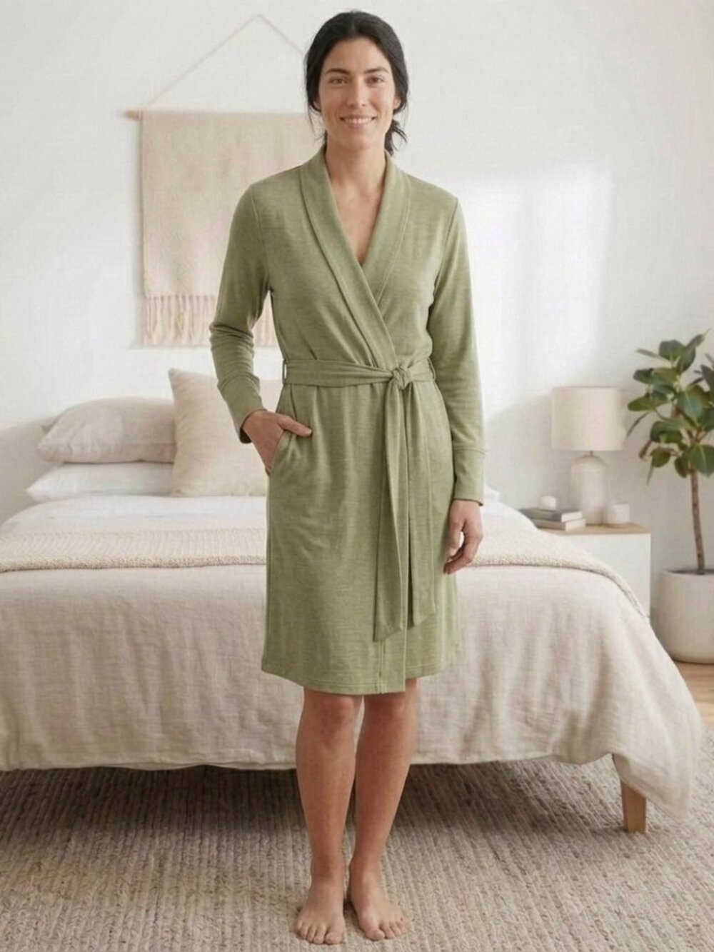 GOUMI Artichoke Green Viscose Bamboo Bathrobe Size XS/S NEW